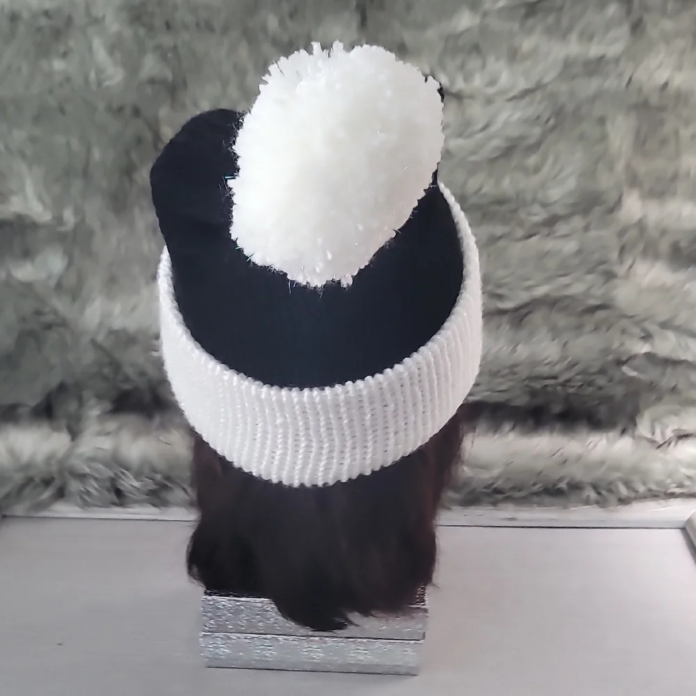 Handmade Woman's Black & White Beanie with pom pom.